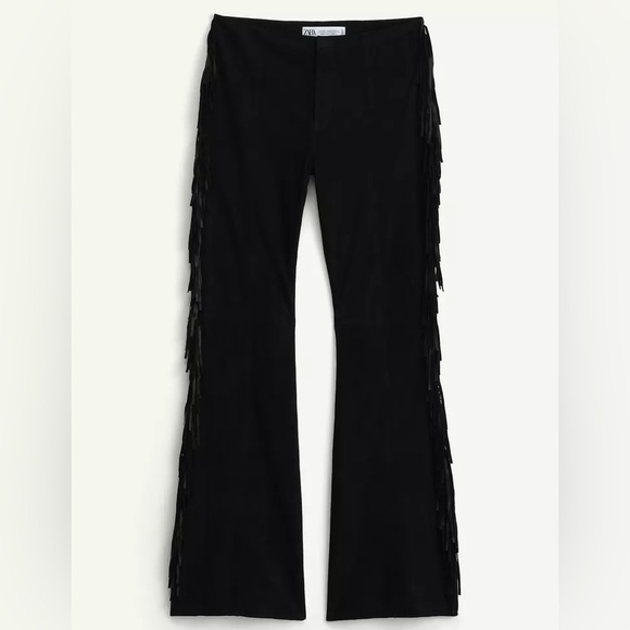 NWT ZARA LIMITED EDITION 100% SUEDE FRINGE PANTS - Picture 5 of 8